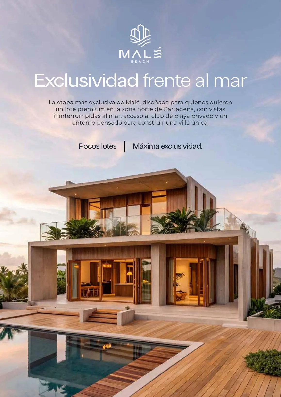 Render ilustrativo de una villa frente al mar.