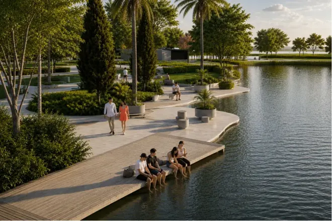 Imagen ilustrativa del entorno de lago de Monterrico Village.