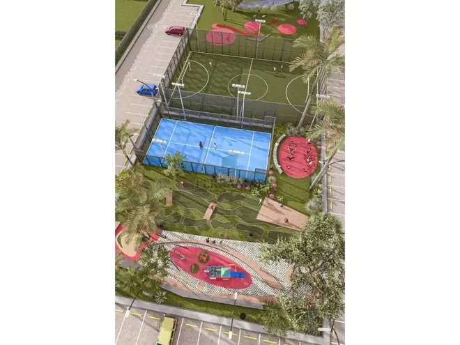 Render de las zonas deportivas del proyecto frente al mar.